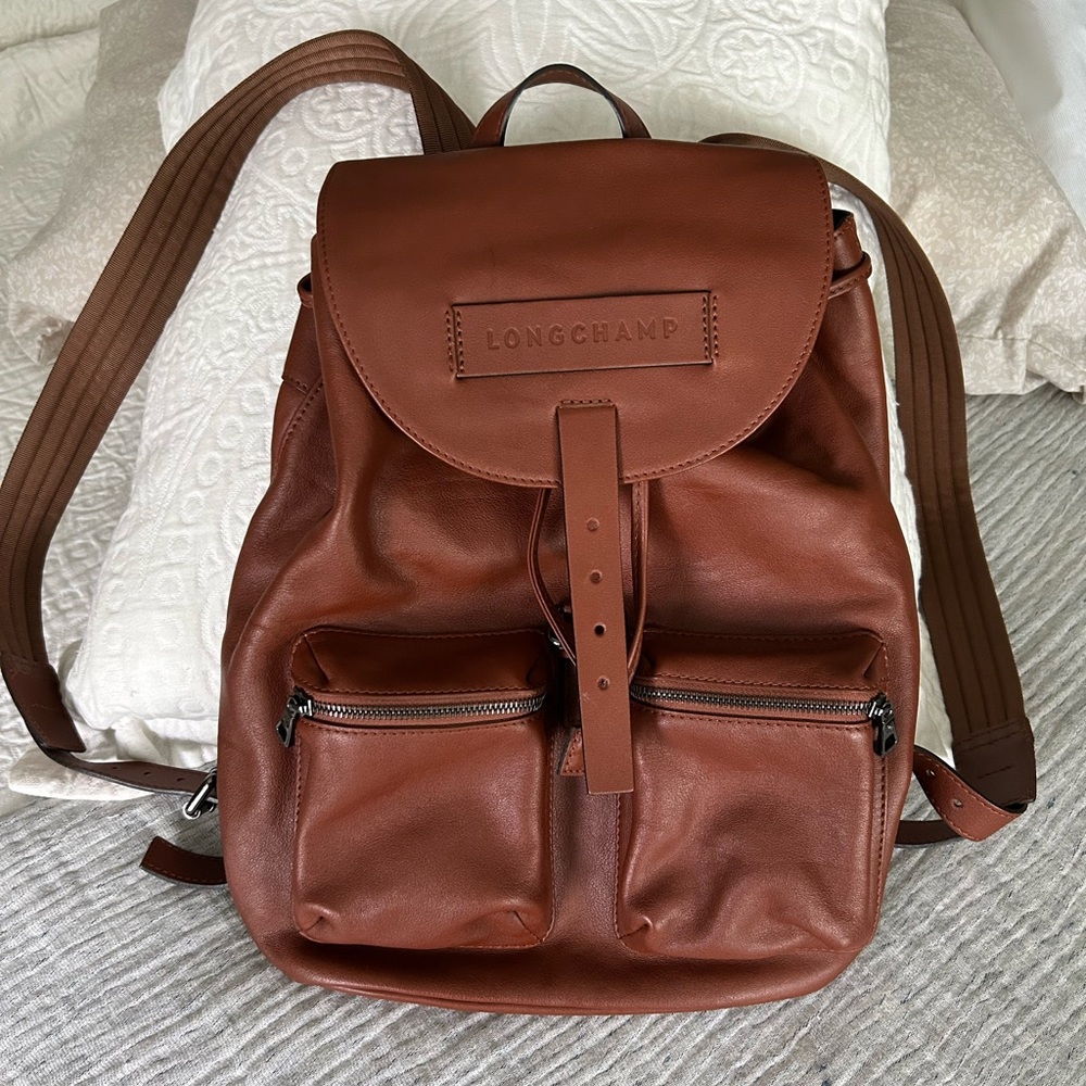 Longchamp 3D Cognac Brown Leather Backpack